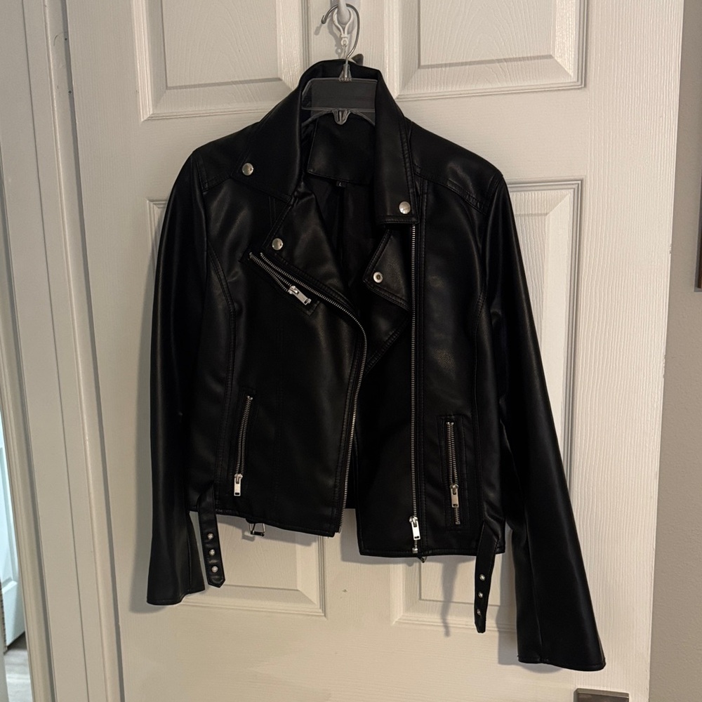 SHEIN Women’s Black Faux Leather Biker Jacket